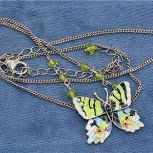 Vintage Enamel Butterfly Sterling 925 Necklace